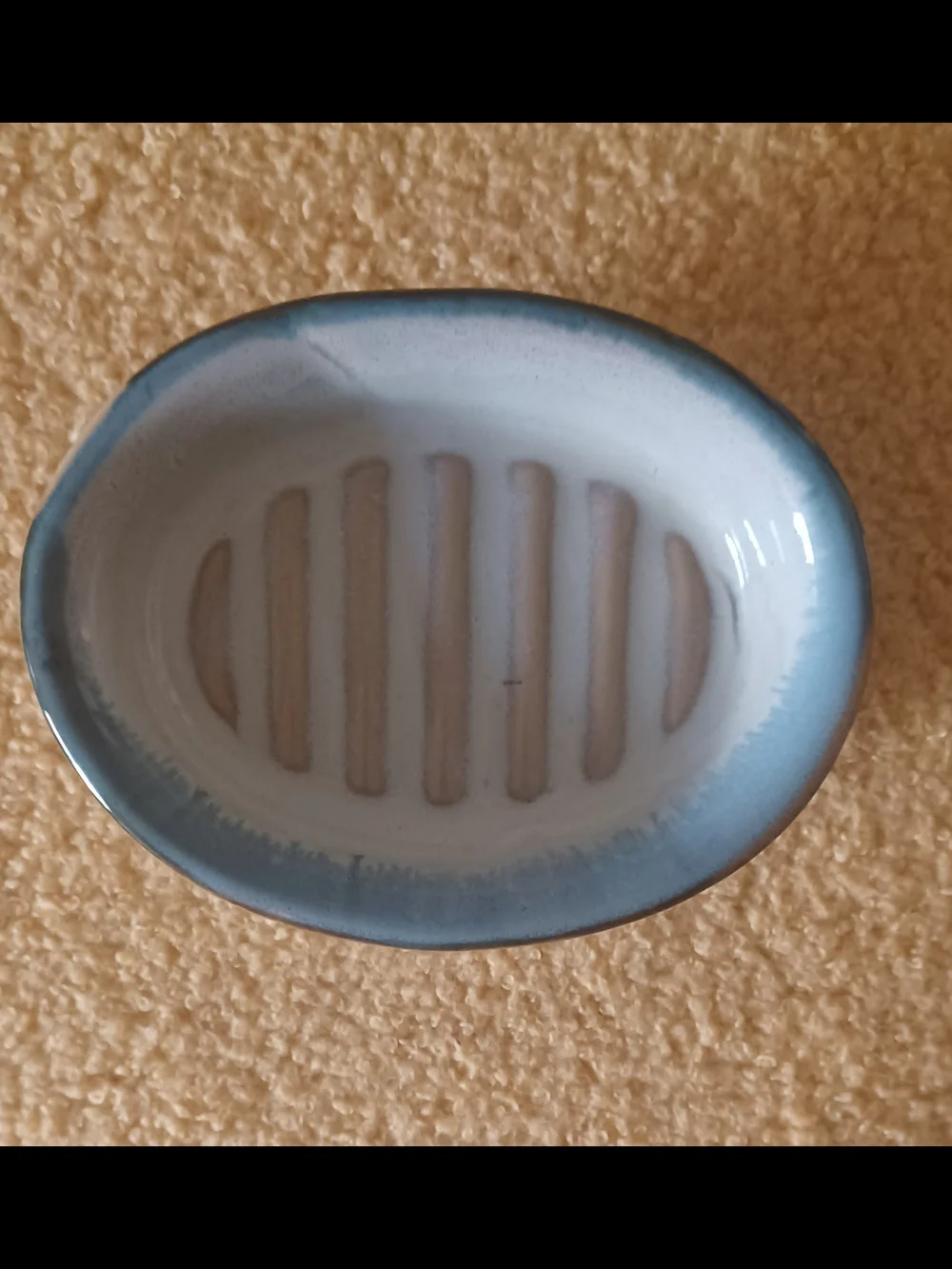 Handmade Ceramic Oval Soap Dish in Blue and White Bay Pottery